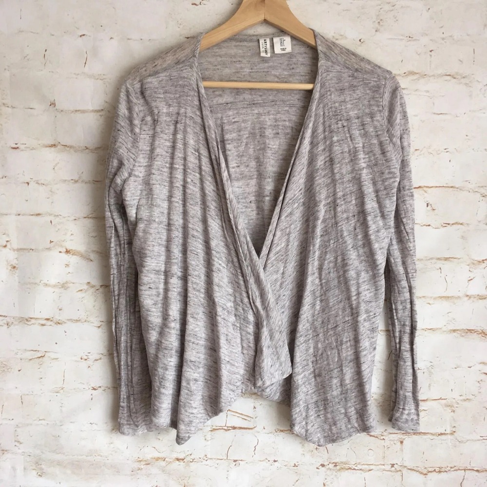 Artisan NY Women's Small Gray‎ Long Sleeve Linen Cropped Cardigan Sweater
